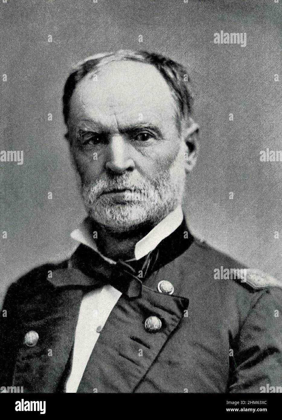 William Tecumseh Sherman (1820-1891) was an American Civil War general and a major architect of modern warfare. He led Union forces in crushing campaigns through the South, marching through Georgia and the Carolinas (1864–65). Stock Photo