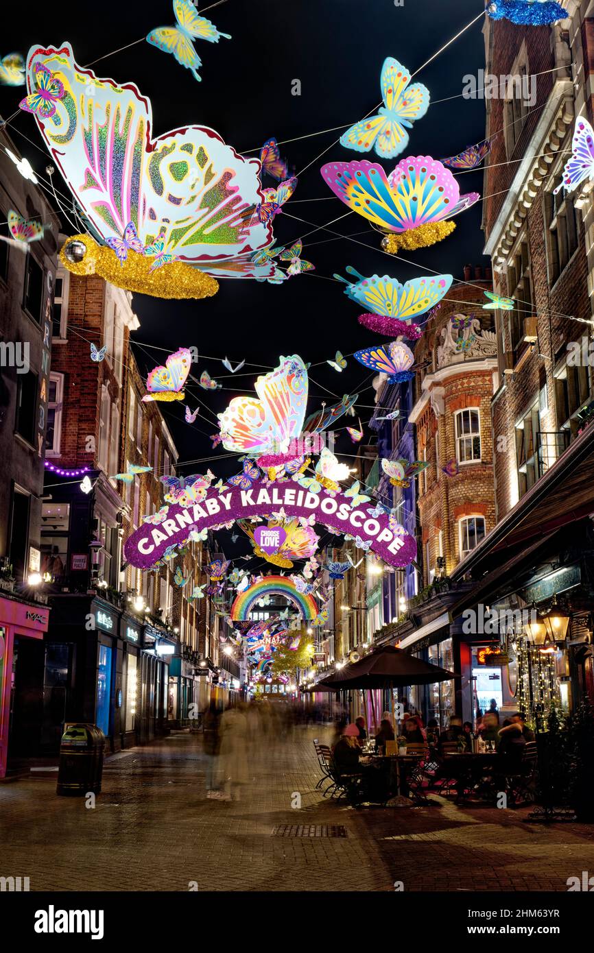 Christmas lights along Carnaby Street in London's West End raetail shopping district Stock Photo