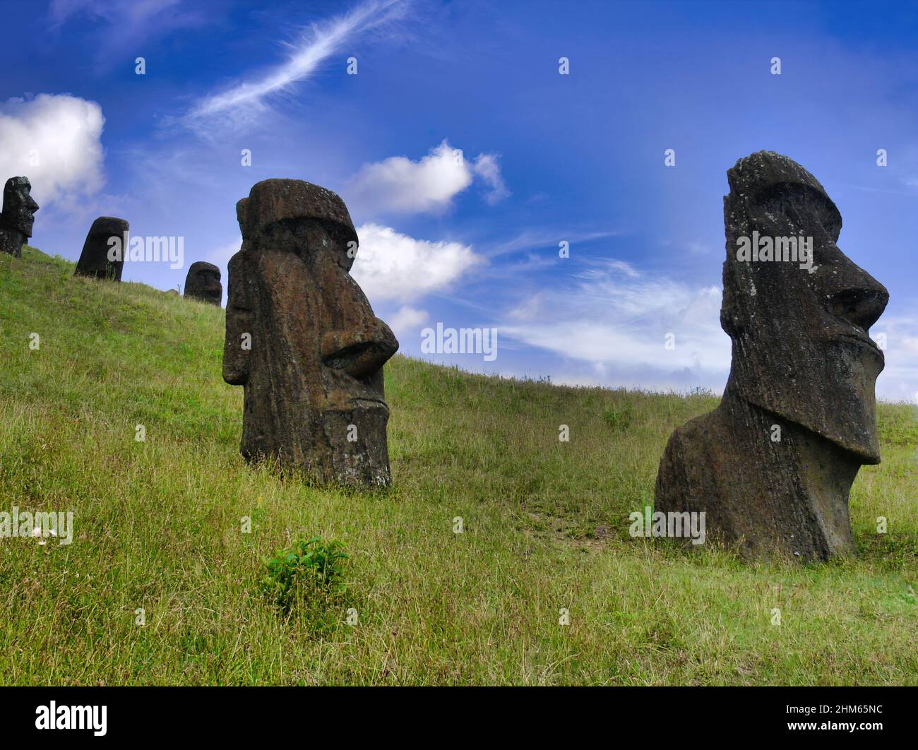 Moai statues in the Rano Raraku Volcano in Easter Island, Rapa Nui