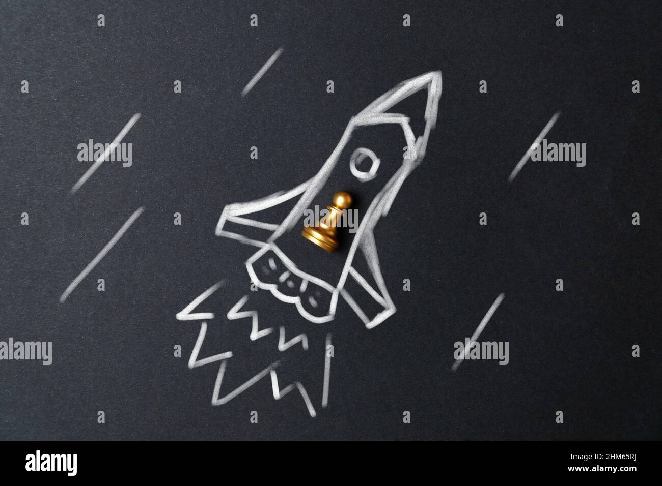 Rocket flying with an abstract person. The concept of growth by position and career. Personal development Stock Photo