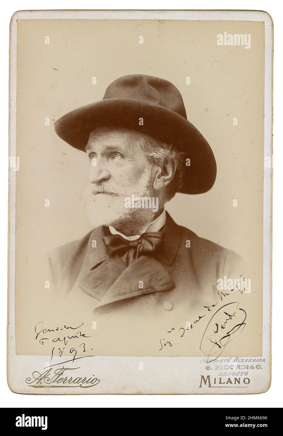 Giuseppe Verdi portrait photo 1893, Milano. Stock Photo