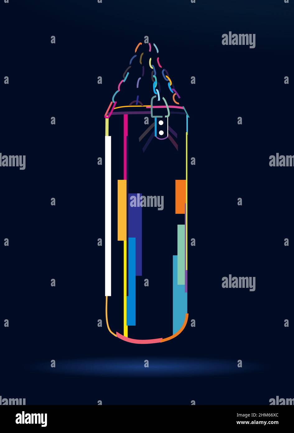 Abstract punching bag for training from multicolored paints. Colored ...
