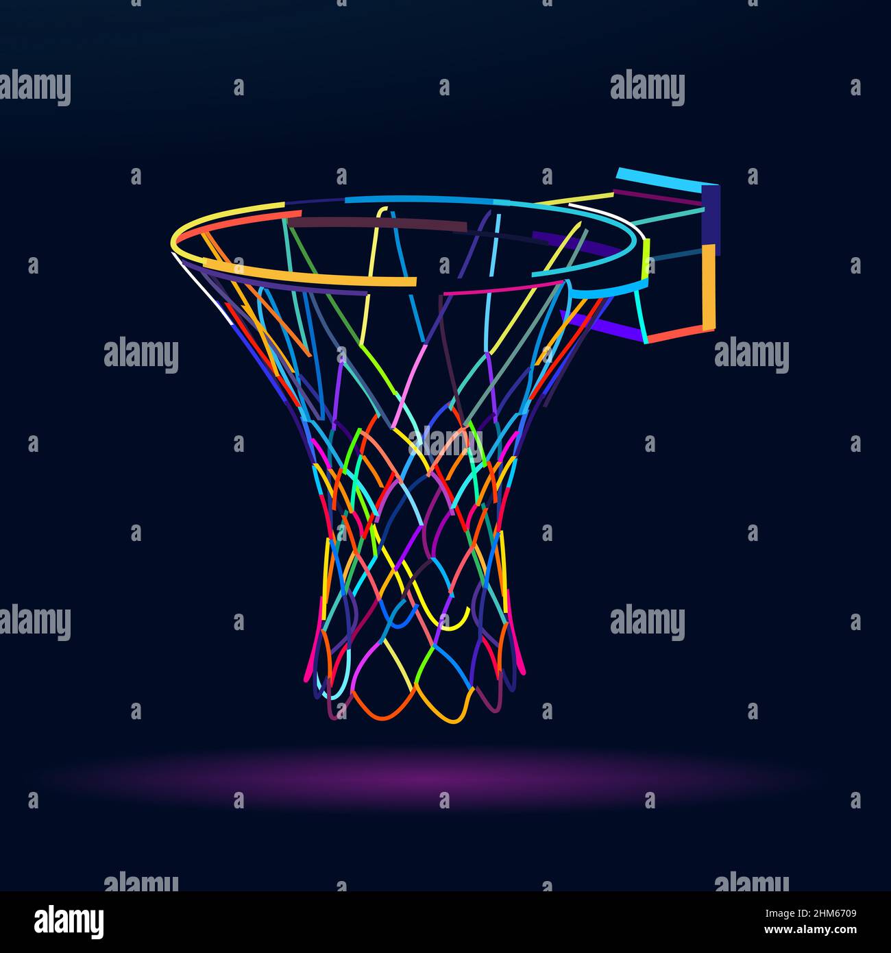 Abstract basketball hoop, basketball basket from multicolored paints