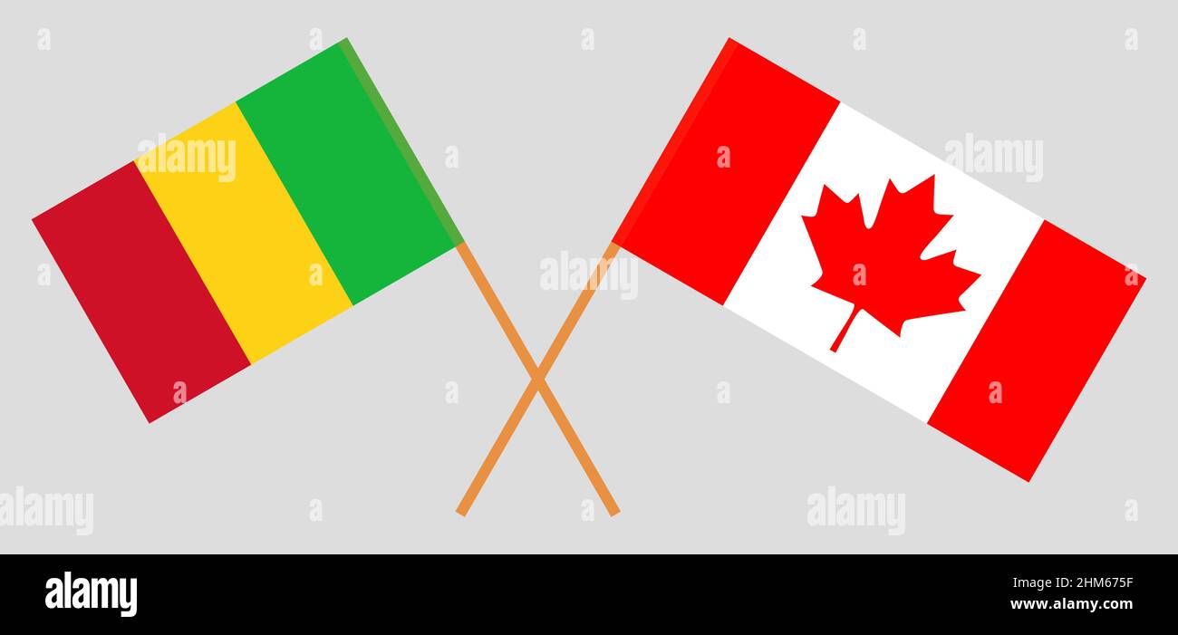 Crossed flags of Mali and Canada. Official colors. Correct proportion. Vector illustration Stock Vector