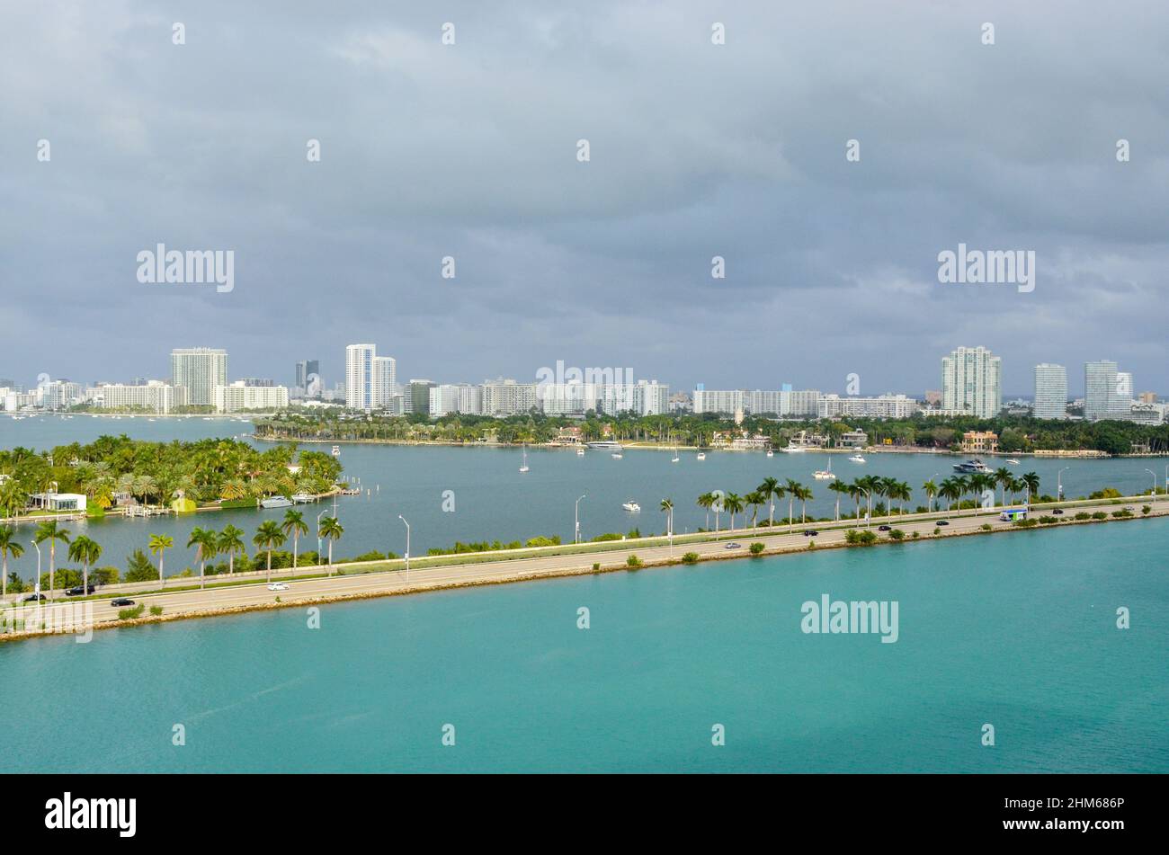 Miami Beach, South Beach Skyline at Port of Miami. Cruise Port Terminal in Miami Beach, Florida, USA. January 9, 2022. Stock Photo
