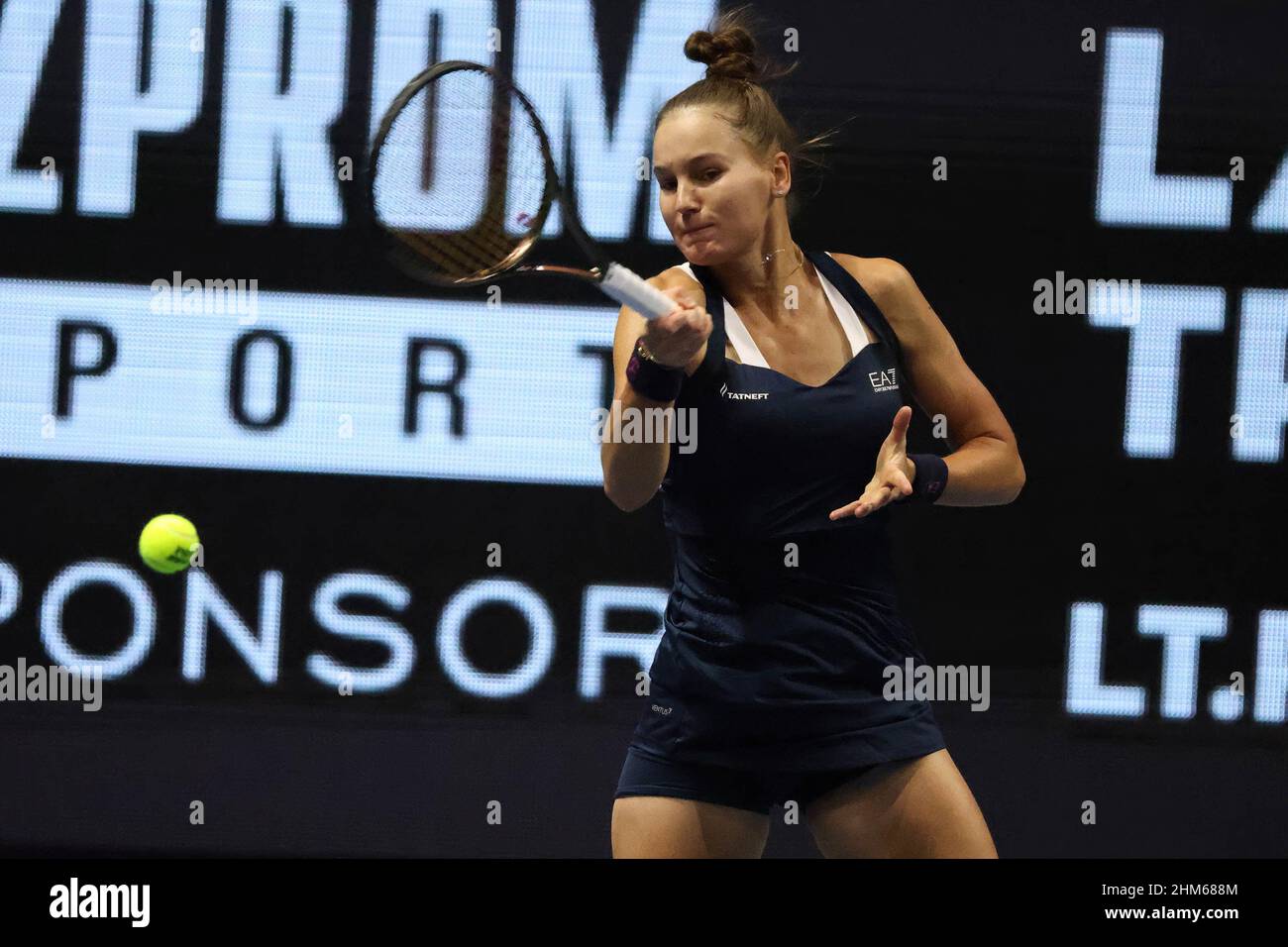 Veronika Kudermetova of Russia plays against Belinda Bencic of Switzerland during the St