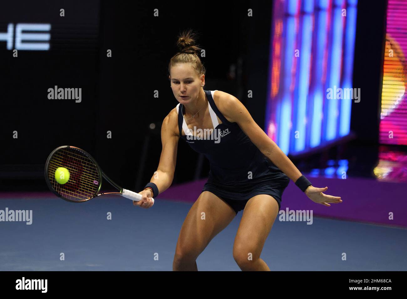 Veronika Kudermetova of Russia plays against Belinda Bencic of Switzerland during the St