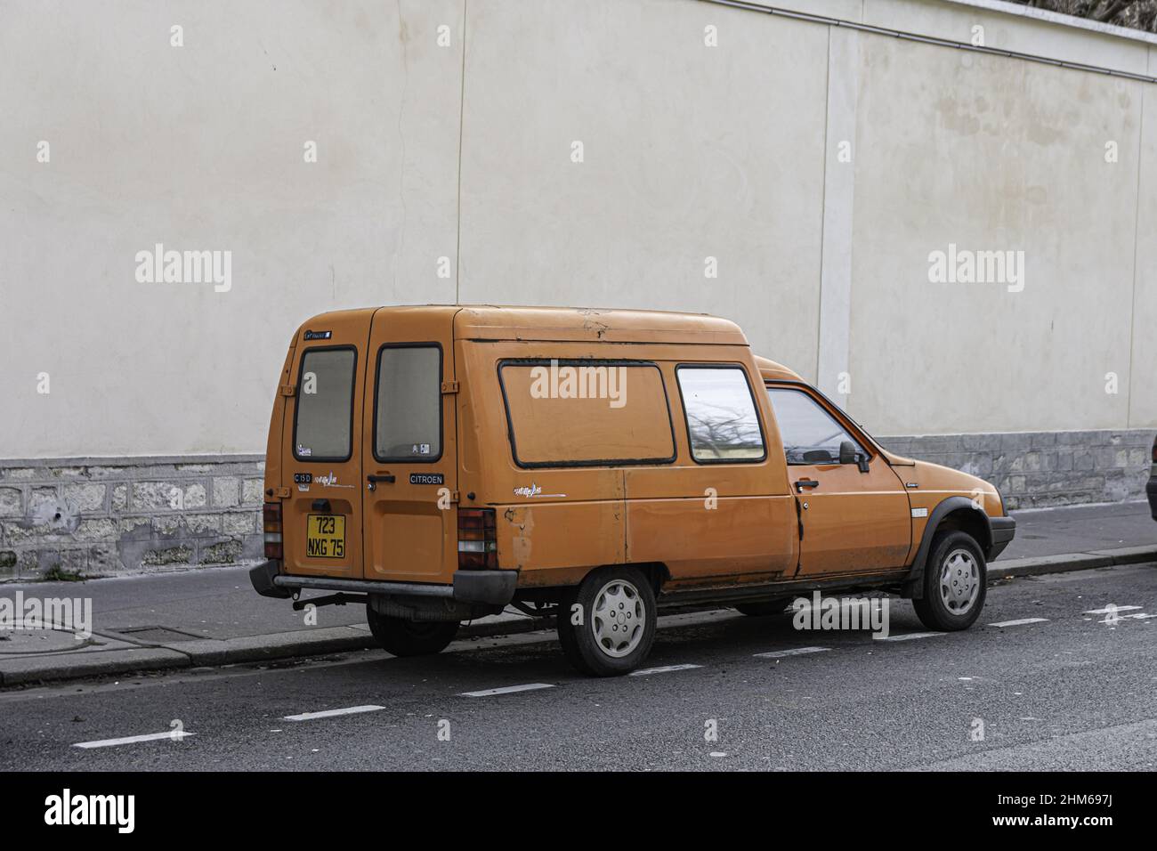 An old orange Citroen C15 work van parked outside Stock Photo - Alamy