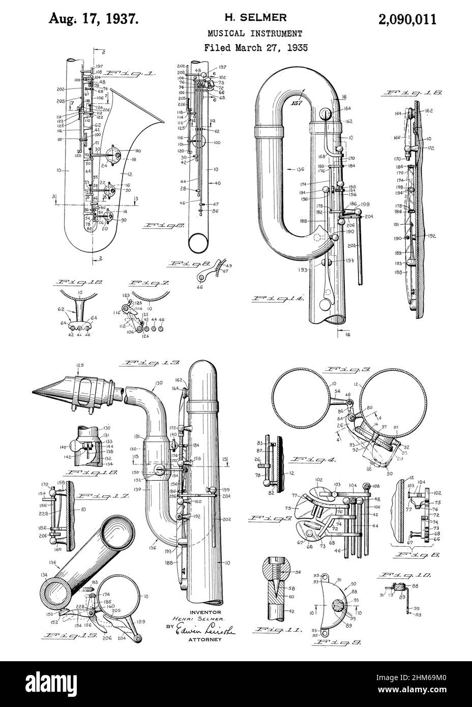Saxophone Patent Stock Photo