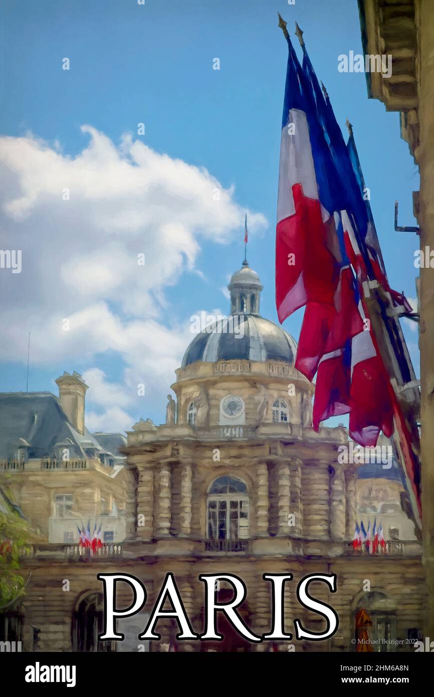 Hotel des Invalides and flags, Paris,spring, 2017. Stock Photo