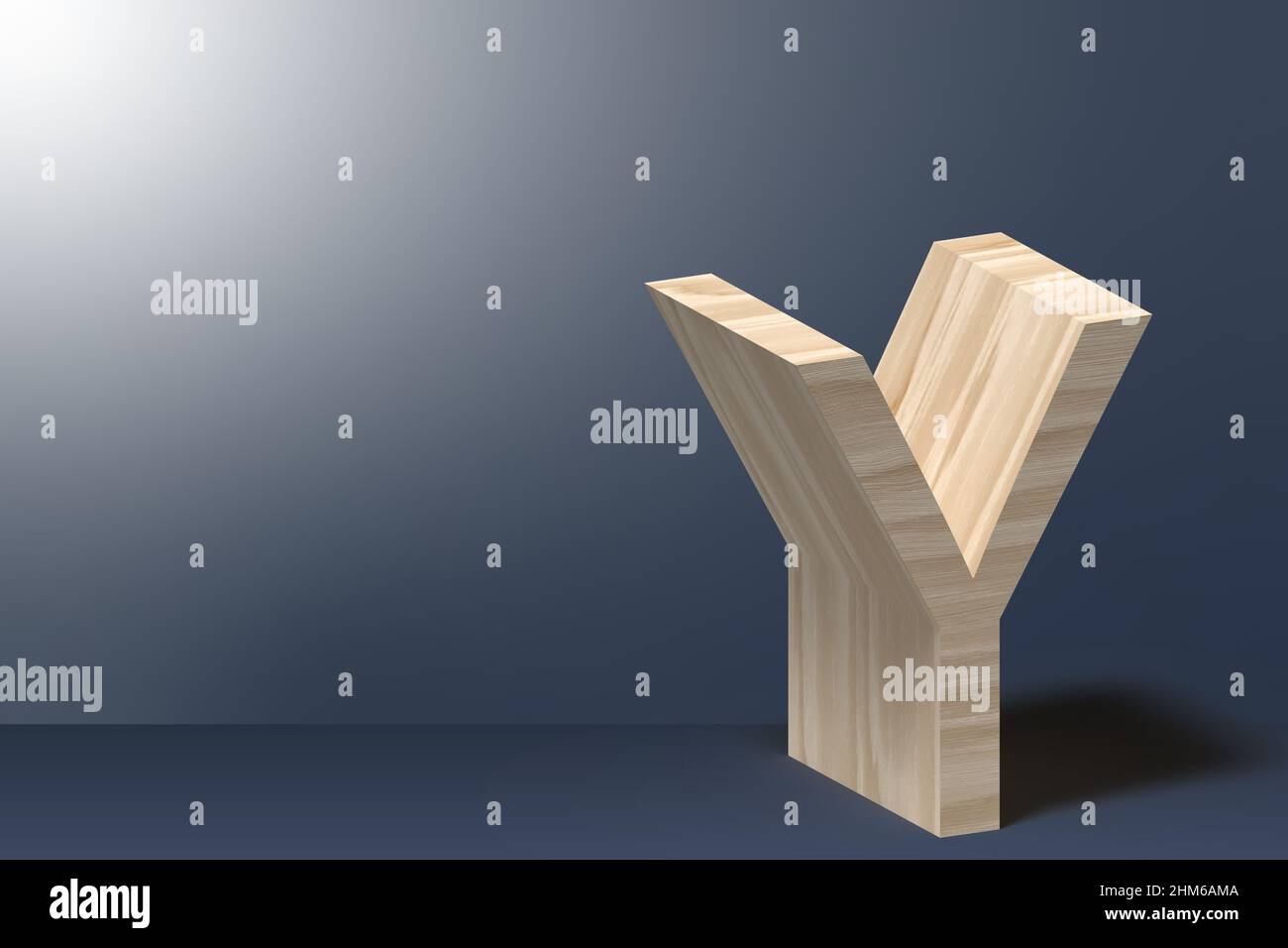 3d Letter Y Illustration in Natural Plywood on Shining Gray Background Stock Photo