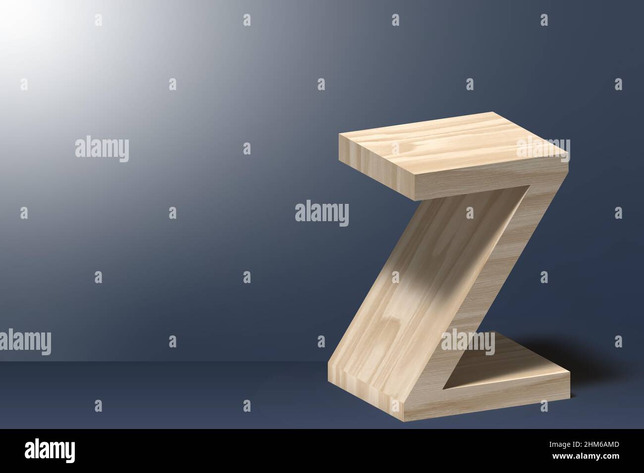 3d Letter Z Illustration in Natural Plywood on Shining Gray Background Stock Photo