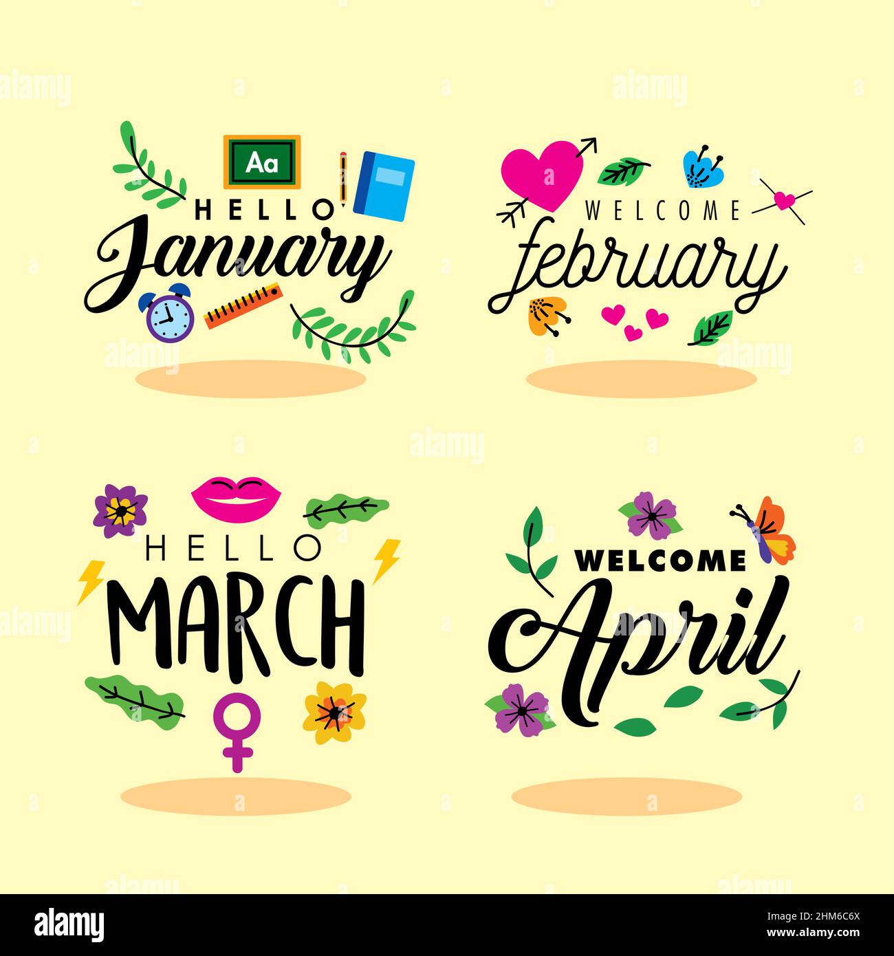 Hello Month 2 four hello month set letterings Stock Vector Image & Art - Alamy