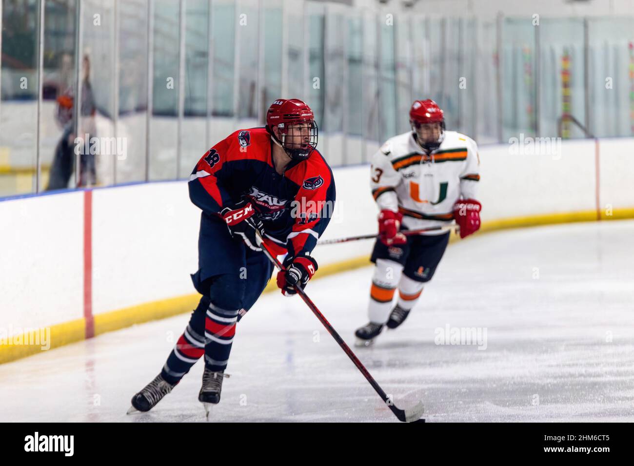 18 David Israel Defense during hockey match between FAU Owls and Miami