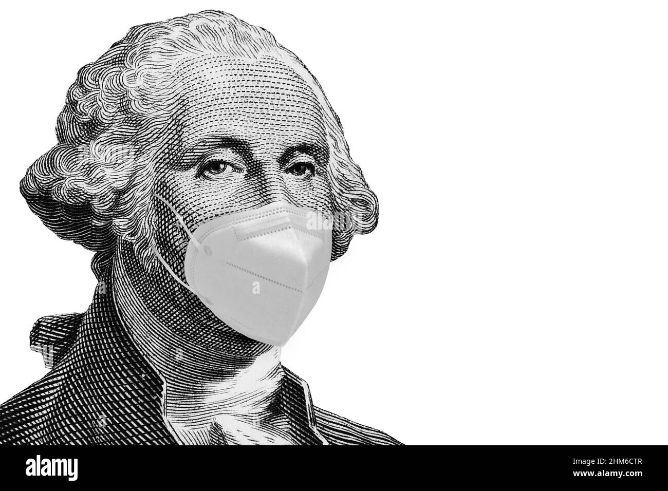 Georg washington wearing mask against covid 19, coronavirus concept to money Stock Photo