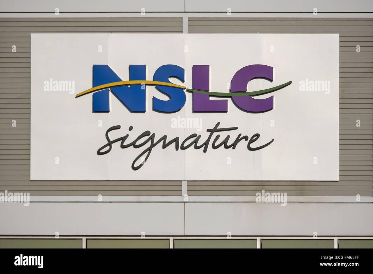 Sign of NSLC Signature store at entrance of building. Halifax, Nova