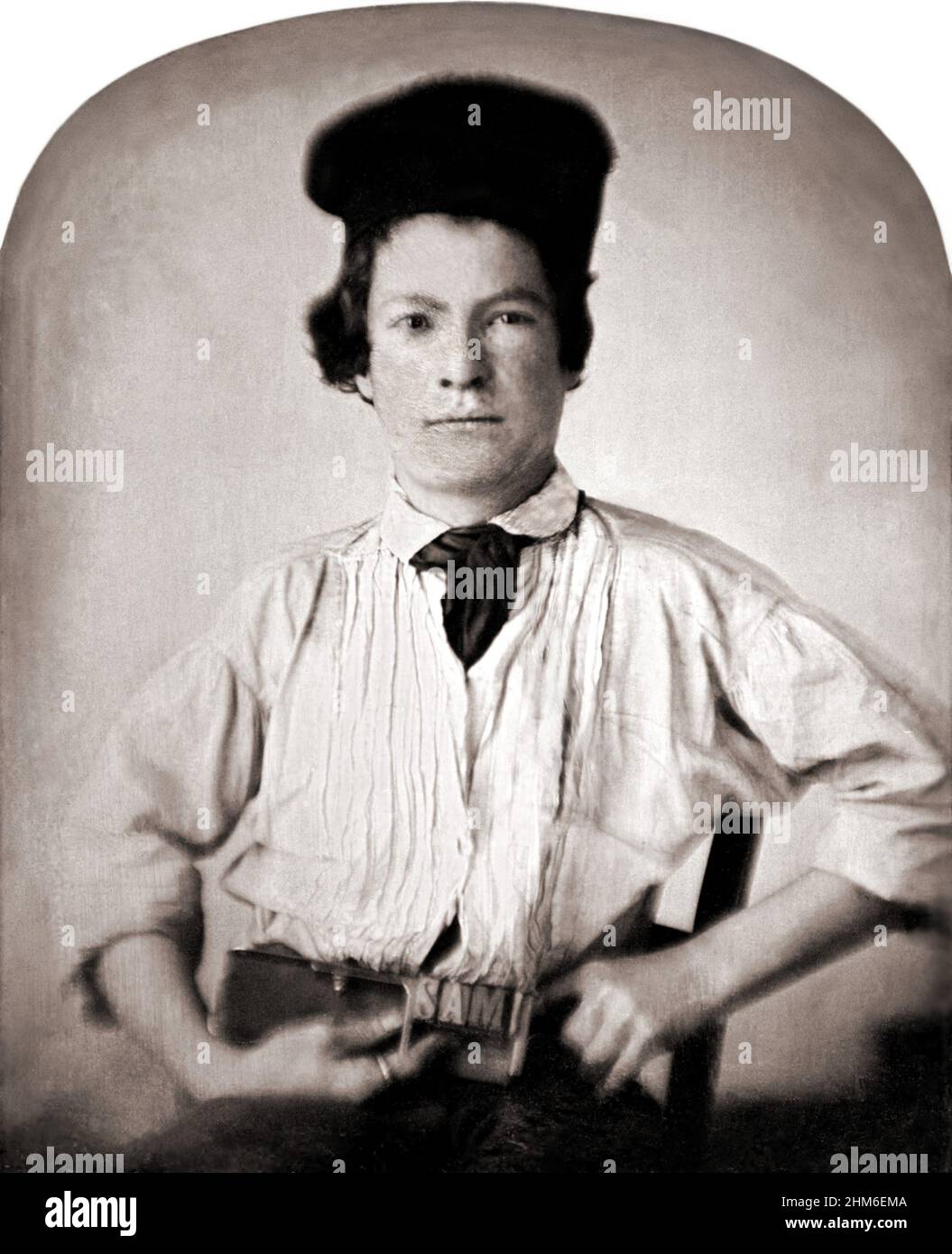 The american writer Mark Twain (real name Samuel Clemens), author of Tom Sawyer and Huckleberry Finn. Photo from 1850 when the author was 15. Stock Photo