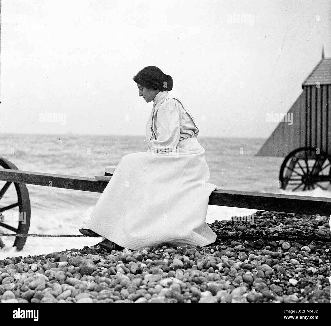 Florence Hardy at the seashore, 1915 , Hardy married his secretary Florence Emily Dugdale, who was 39 years his junior. Stock Photo