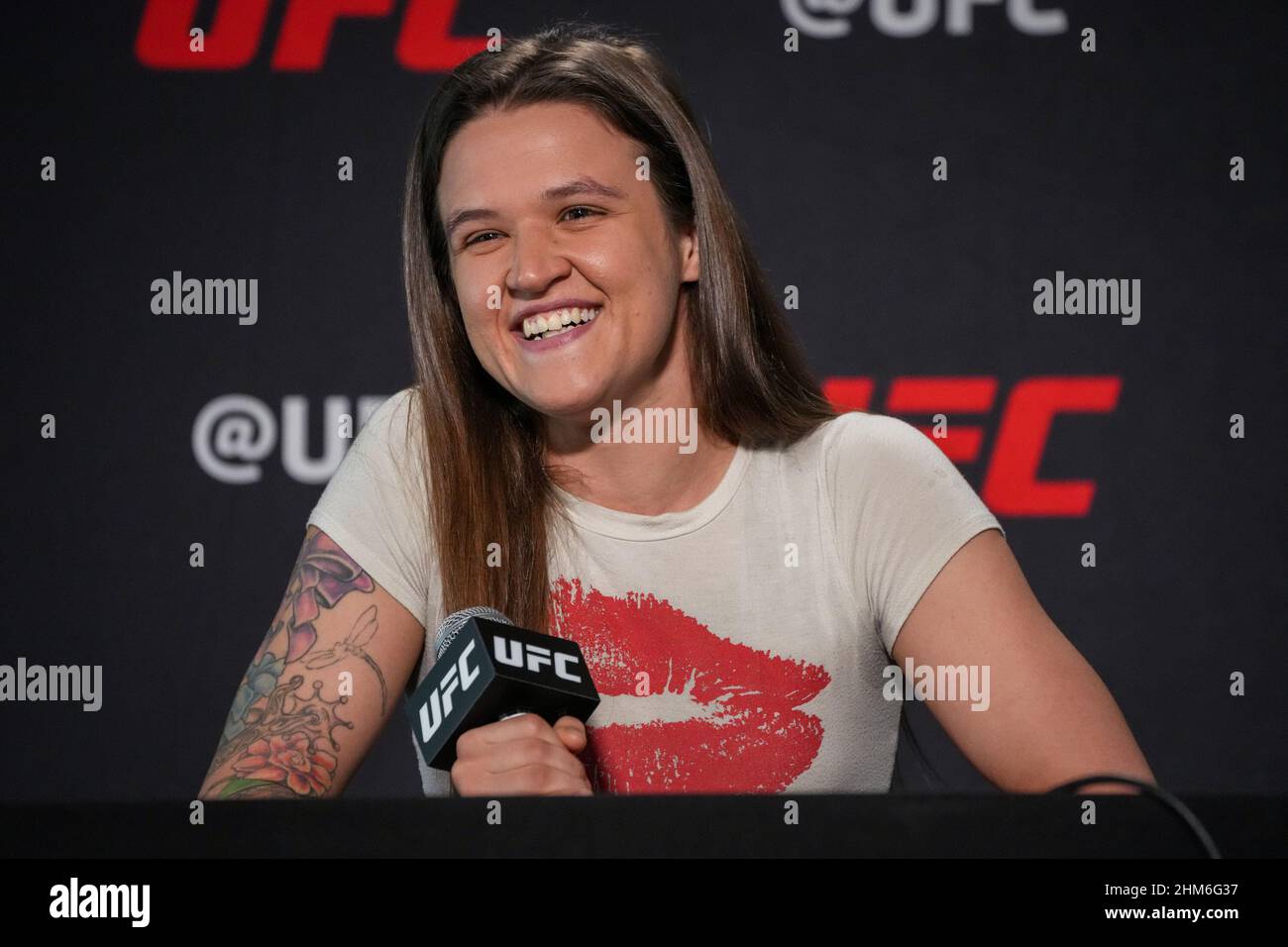 LAS VEGAS, NV - FEBRUARY 7: Kathryn Paprocki meets with the press to discuss the upcoming season of TUF on ESPN+ at UFC Apex for UFC - The Ultimate Fighter - Season 30 on February 7, 2022 in Las Vegas, United States. (Photo by Louis Grasse/PxImages) Credit: Px Images/Alamy Live News Stock Photo