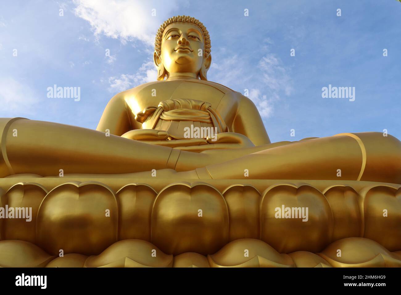 Giant Golden Buddha at Wat Paknam Temple, Phasi Charoen, Bangkok, Thailand Stock Photo