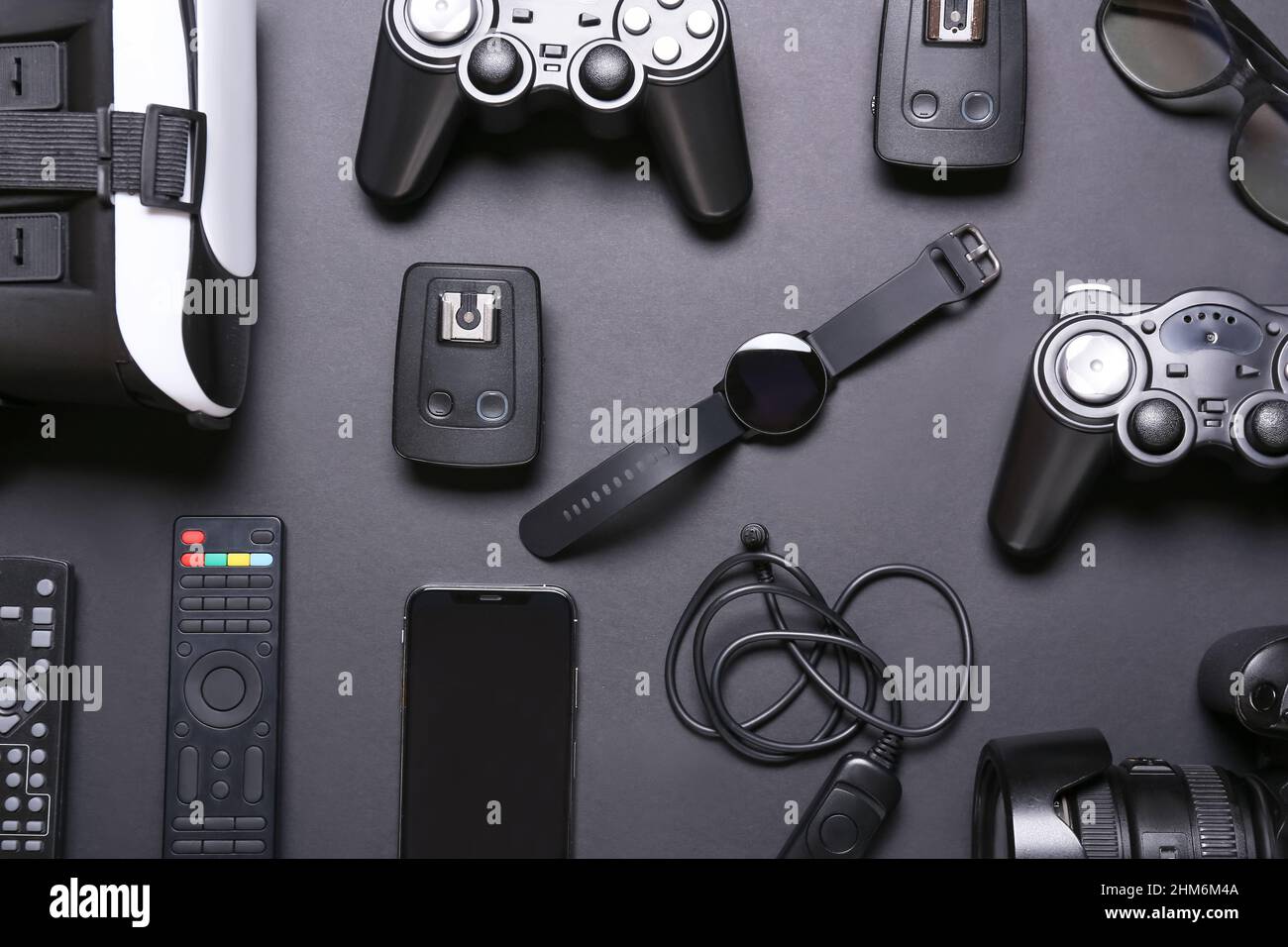 Set of modern gadgets on dark background Stock Photo