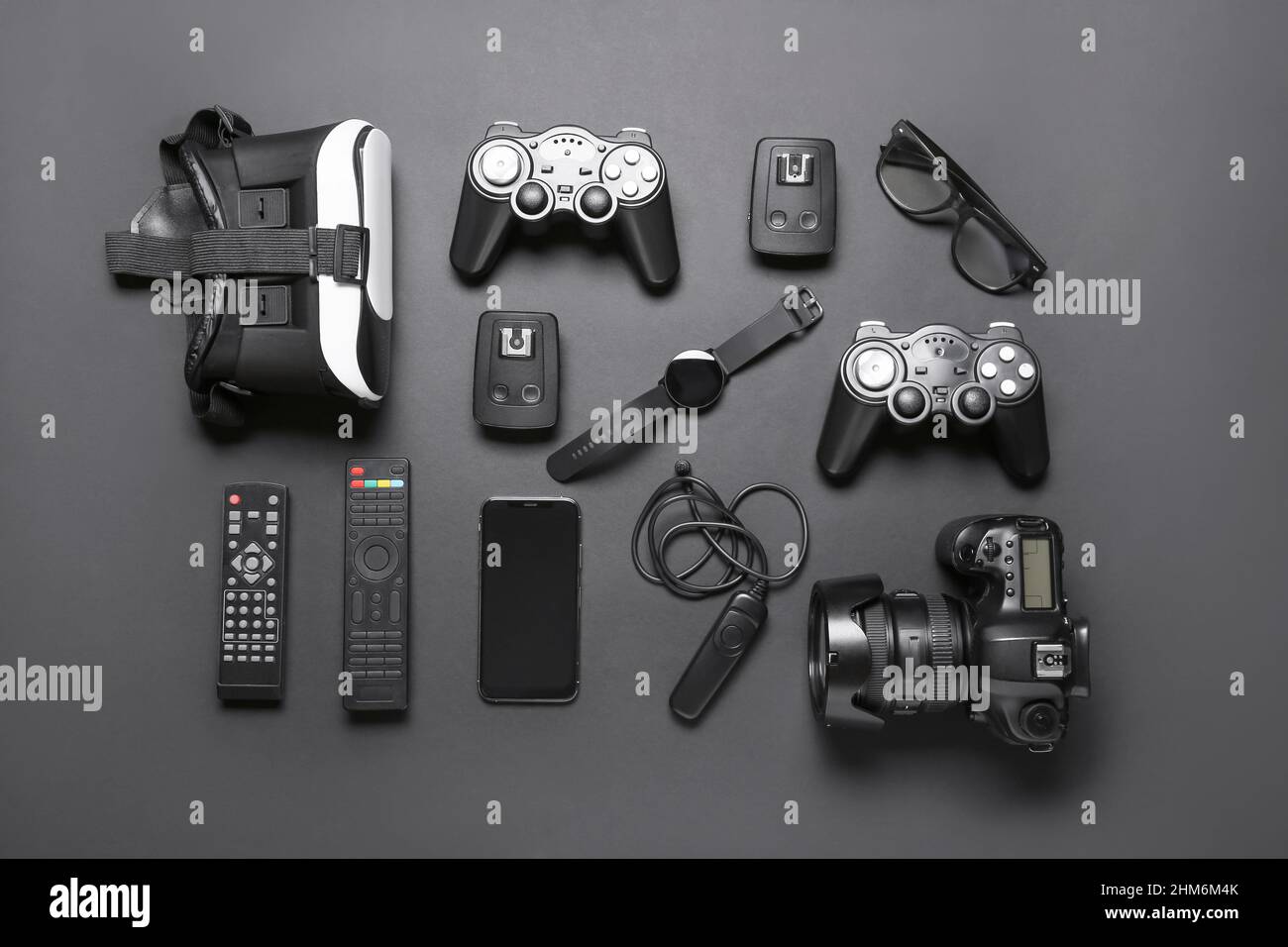Set of modern gadgets on dark background Stock Photo Alamy