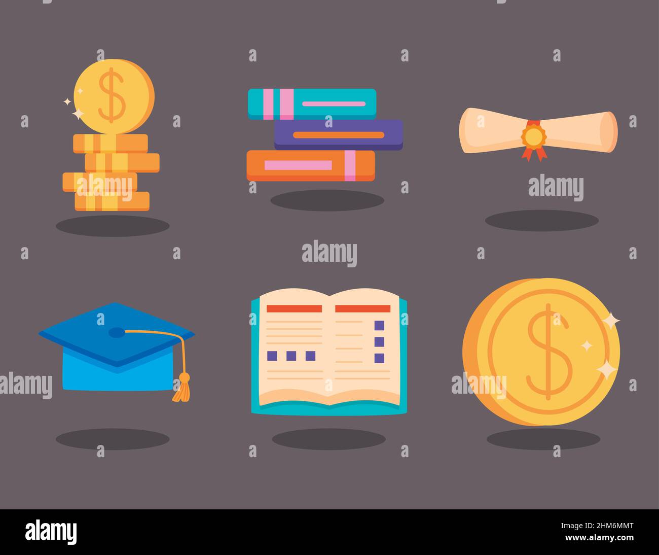 six loans scholarship set icons Stock Vector