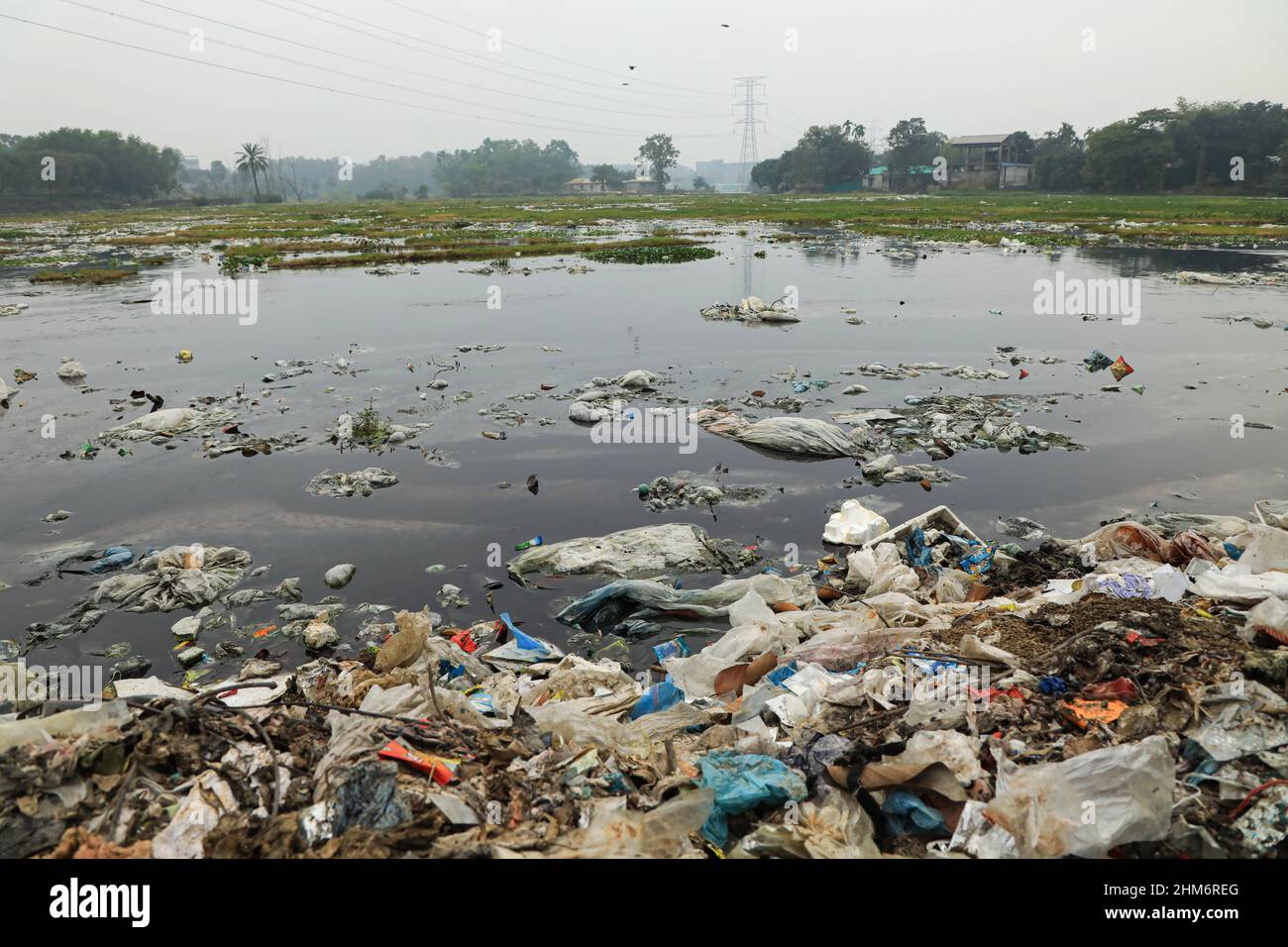 Dhaka, Bangladesh. 03rd Feb, 2022. Plastic waste on an agricultural