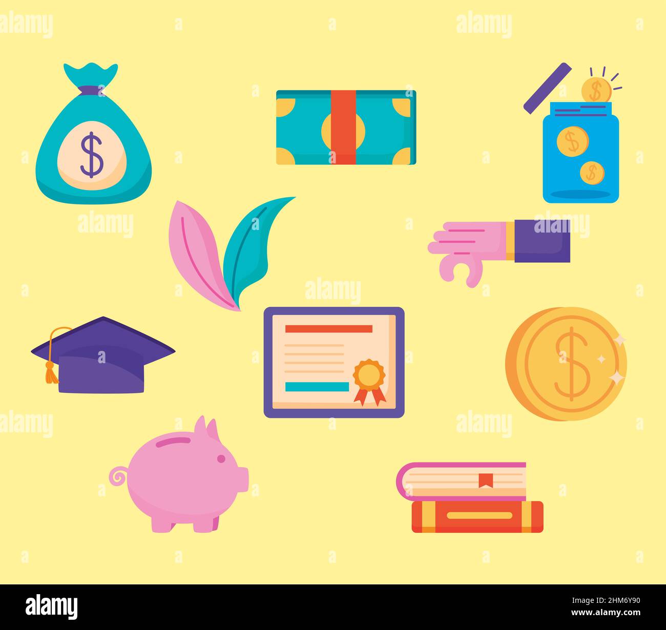 ten loans scholarship set icons Stock Vector