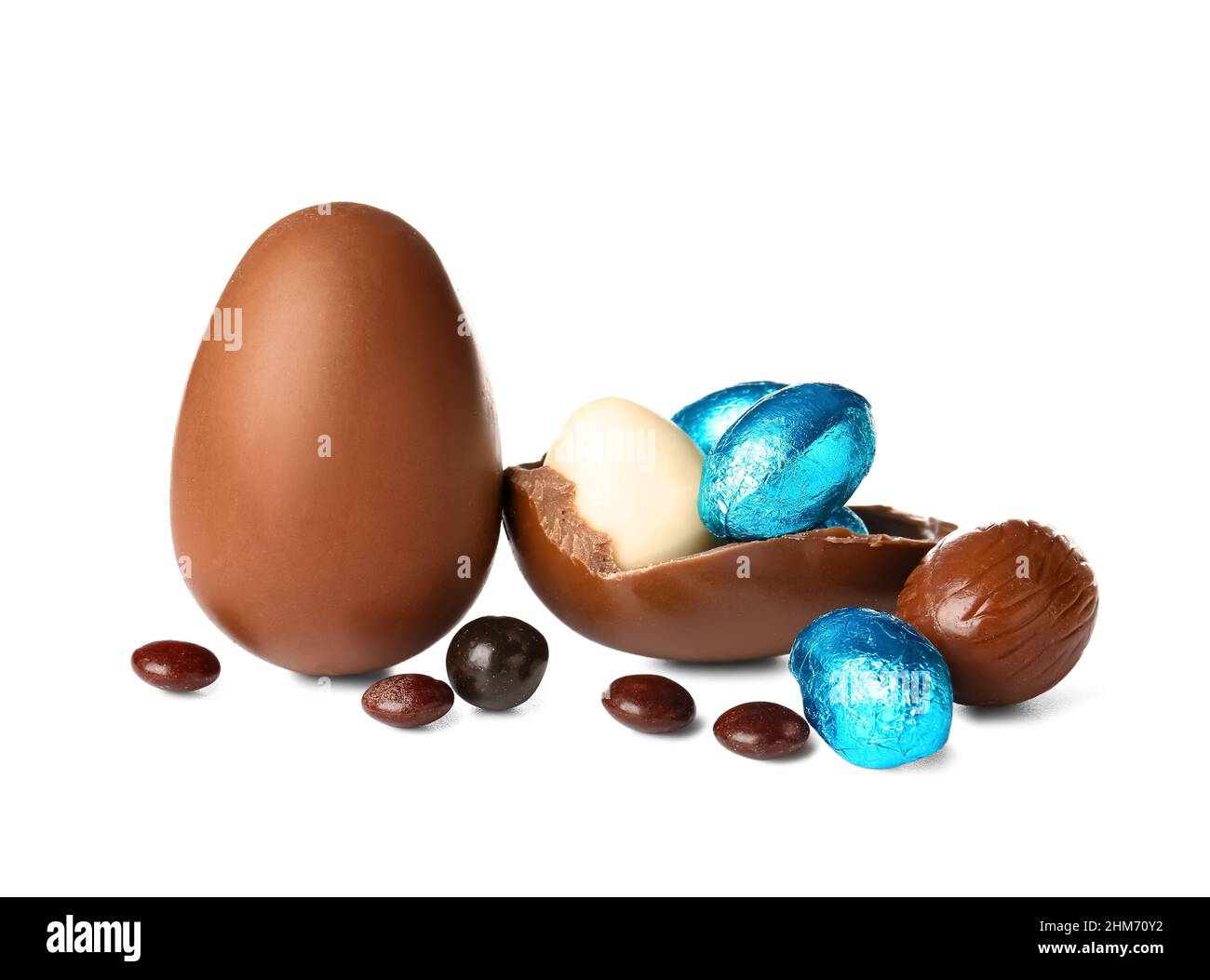 Different chocolate Easter eggs on white background Stock Photo Alamy