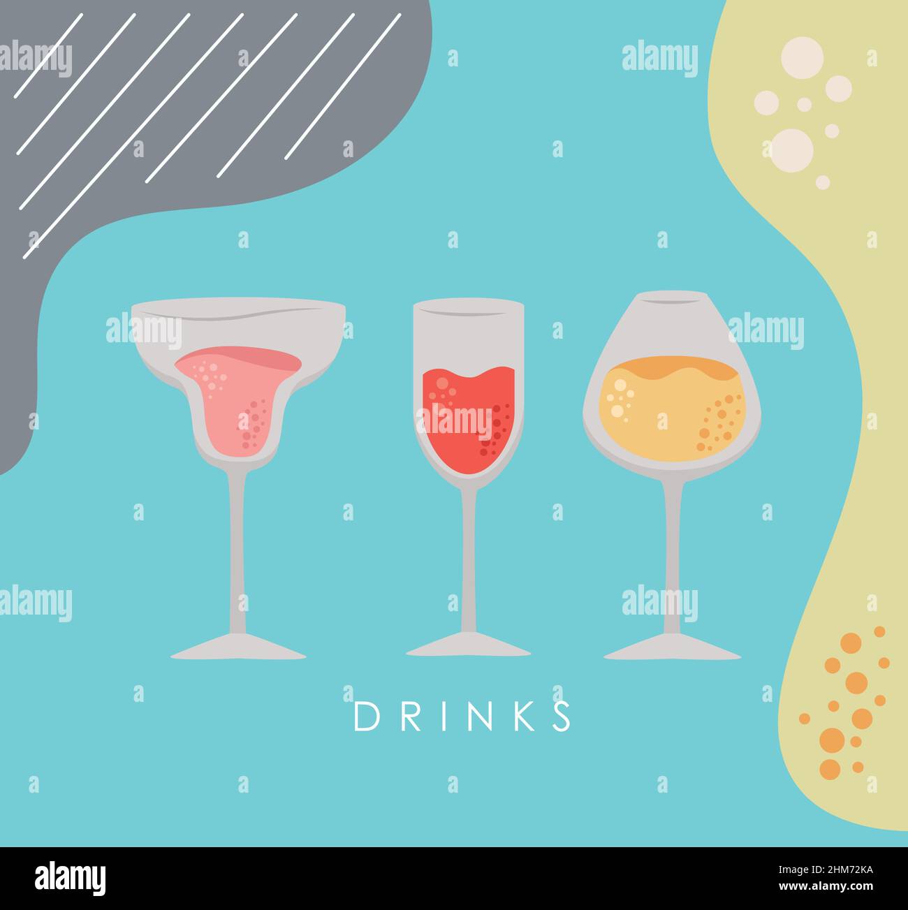 three glasses drinks set icons Stock Vector