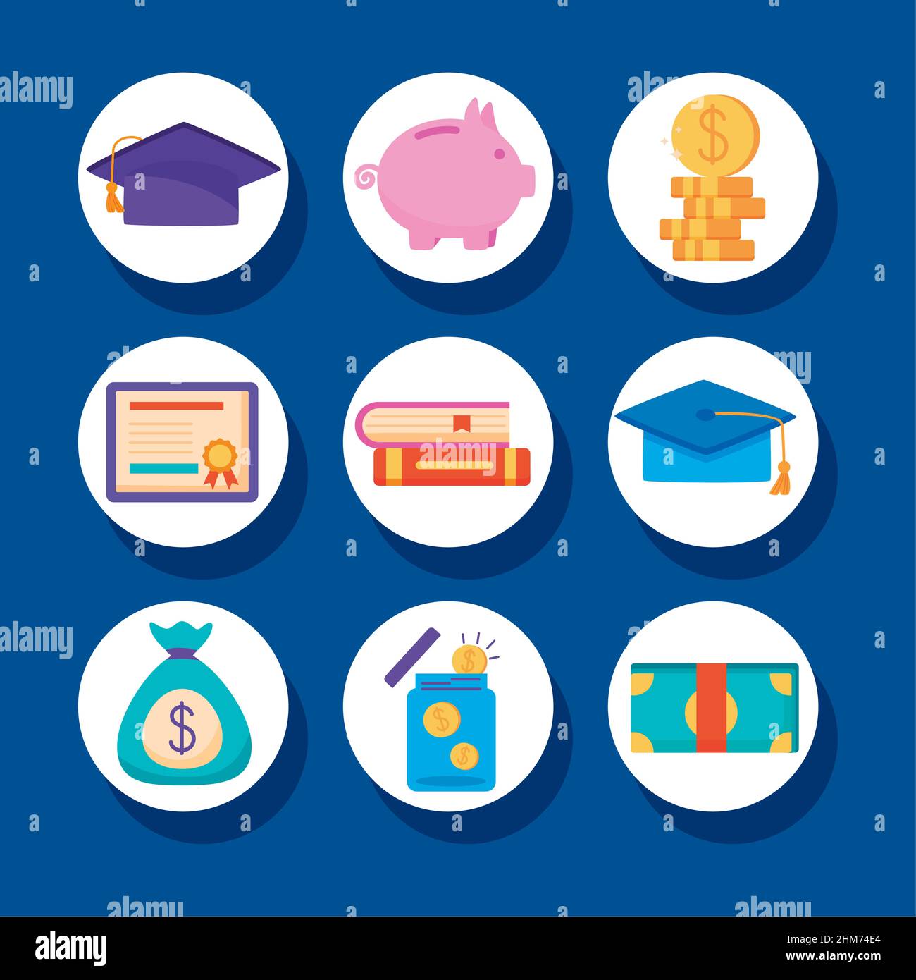 nine loans scholarship set icons Stock Vector