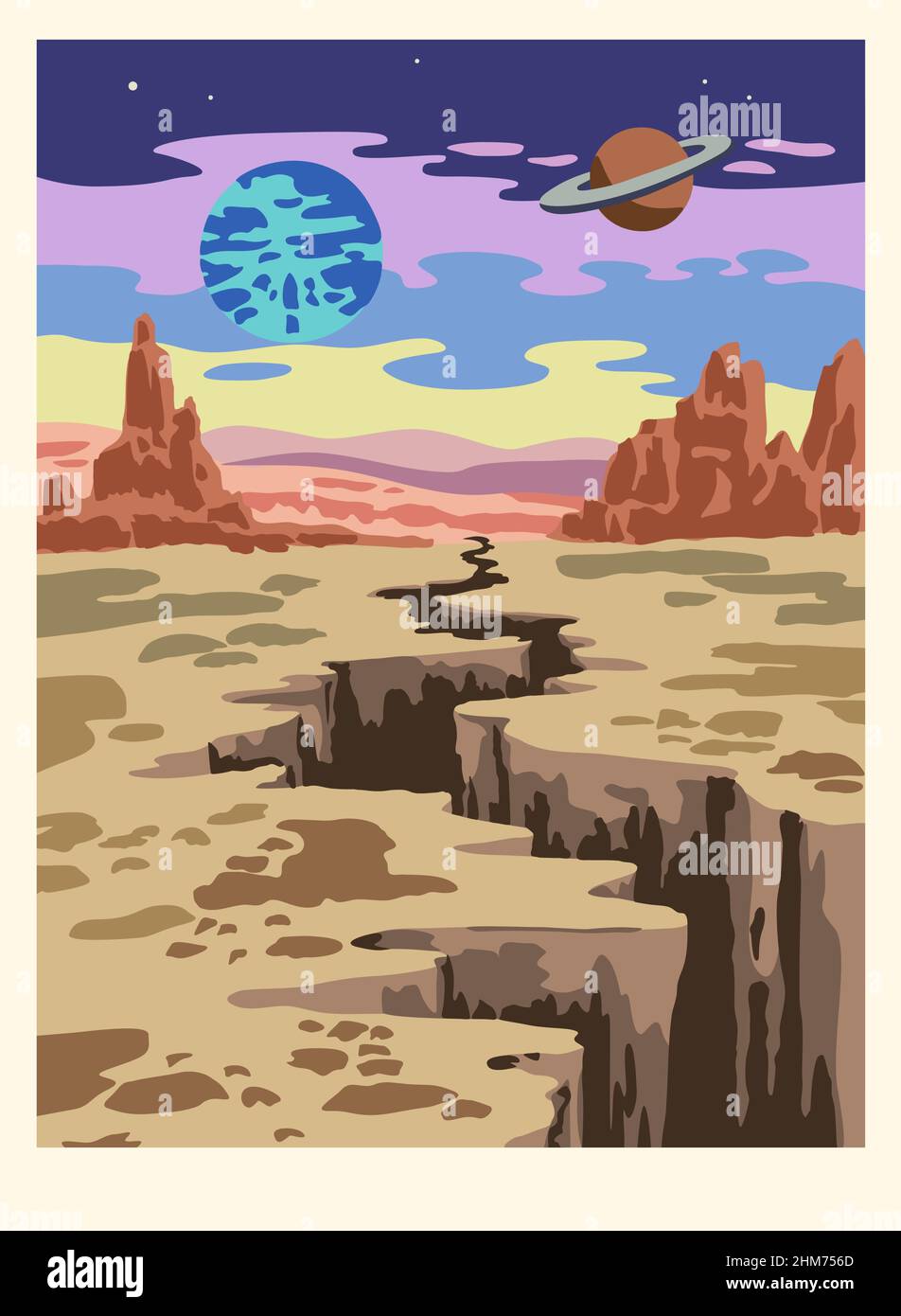 Fantasy cartoon landscape of alien planet in warm vibrant colors Stock ...