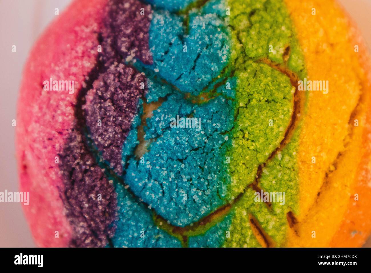 Rainbow Concha with a Heart. Mexican sweet bread with rainbow top Stock