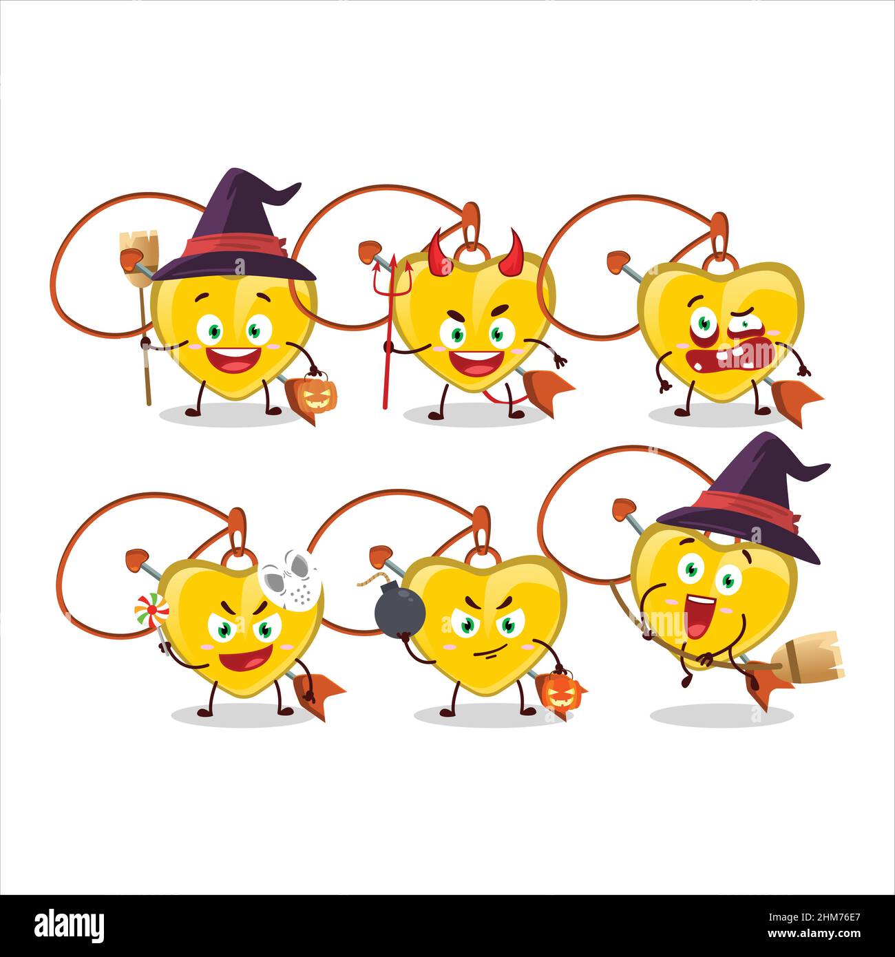 Halloween expression emoticons with cartoon character of yellow heart ...