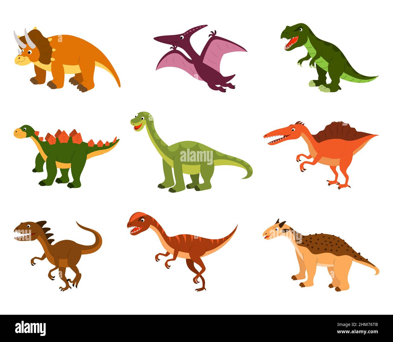 a set of cute cartoon dinosaurs. vector isolated on a white background. Stock Vector