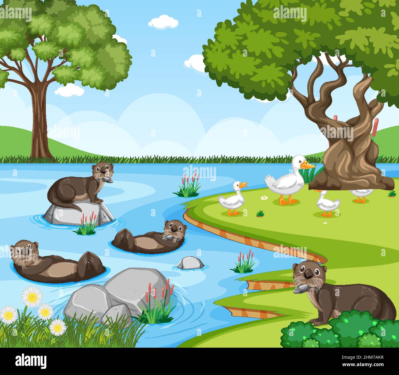 Forest nature background with wild animals illustration Stock Vector ...