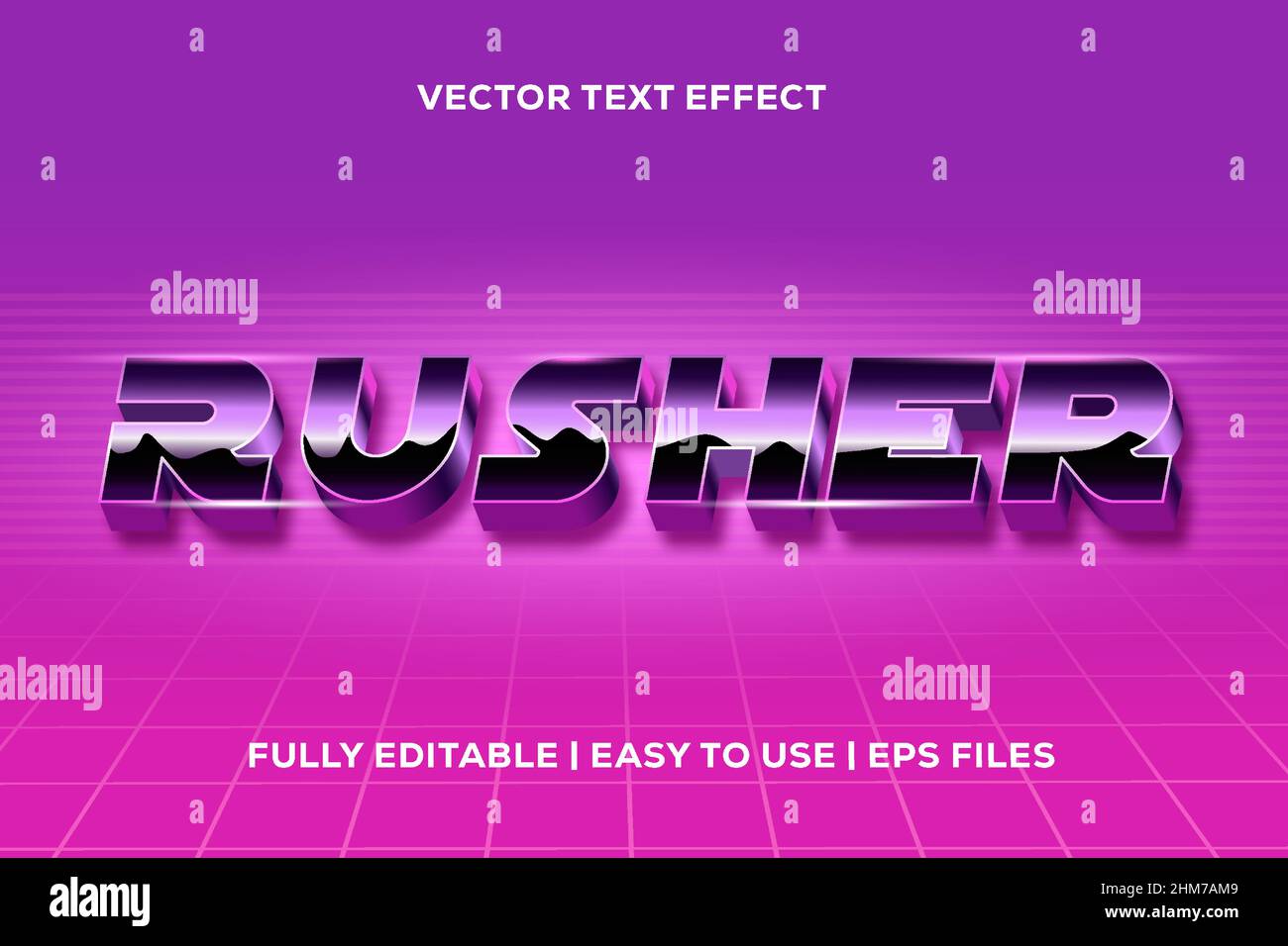 rusher vector text effect in 80's style Stock Vector