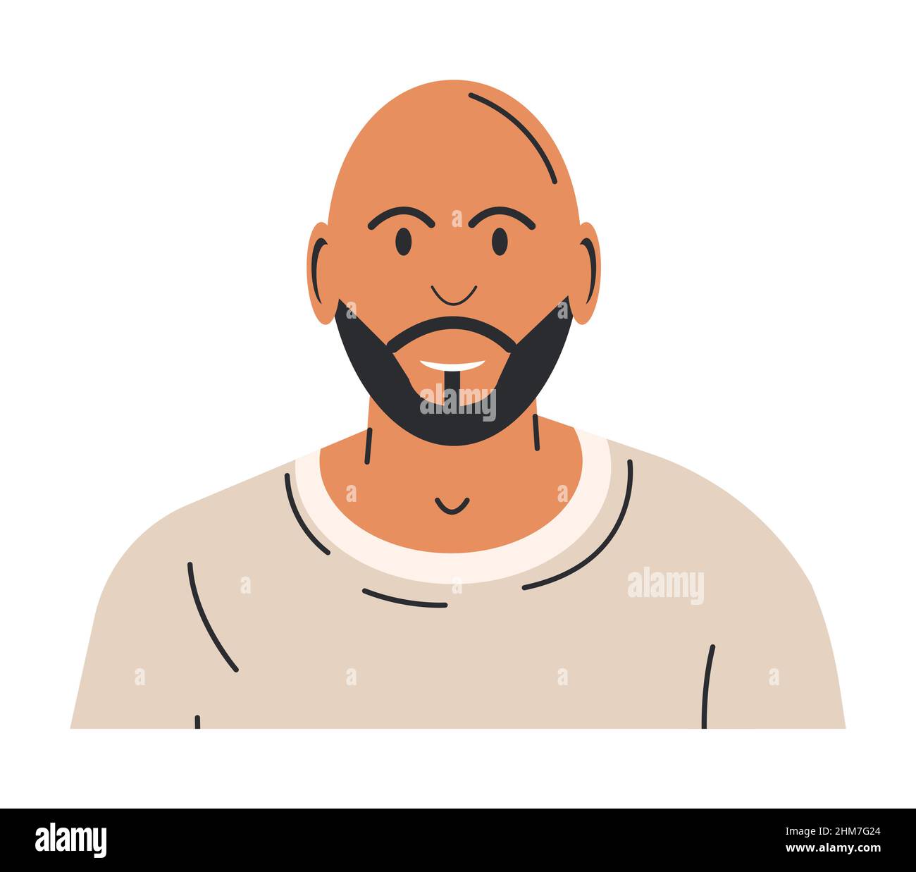 Bald Young Man with Beard in T-Shirt. Stock Vector