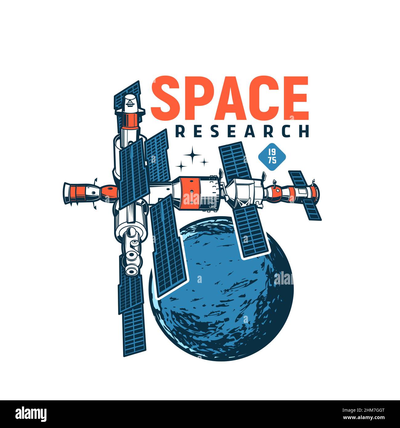 Orbital station icon, television satellite, vector near earth