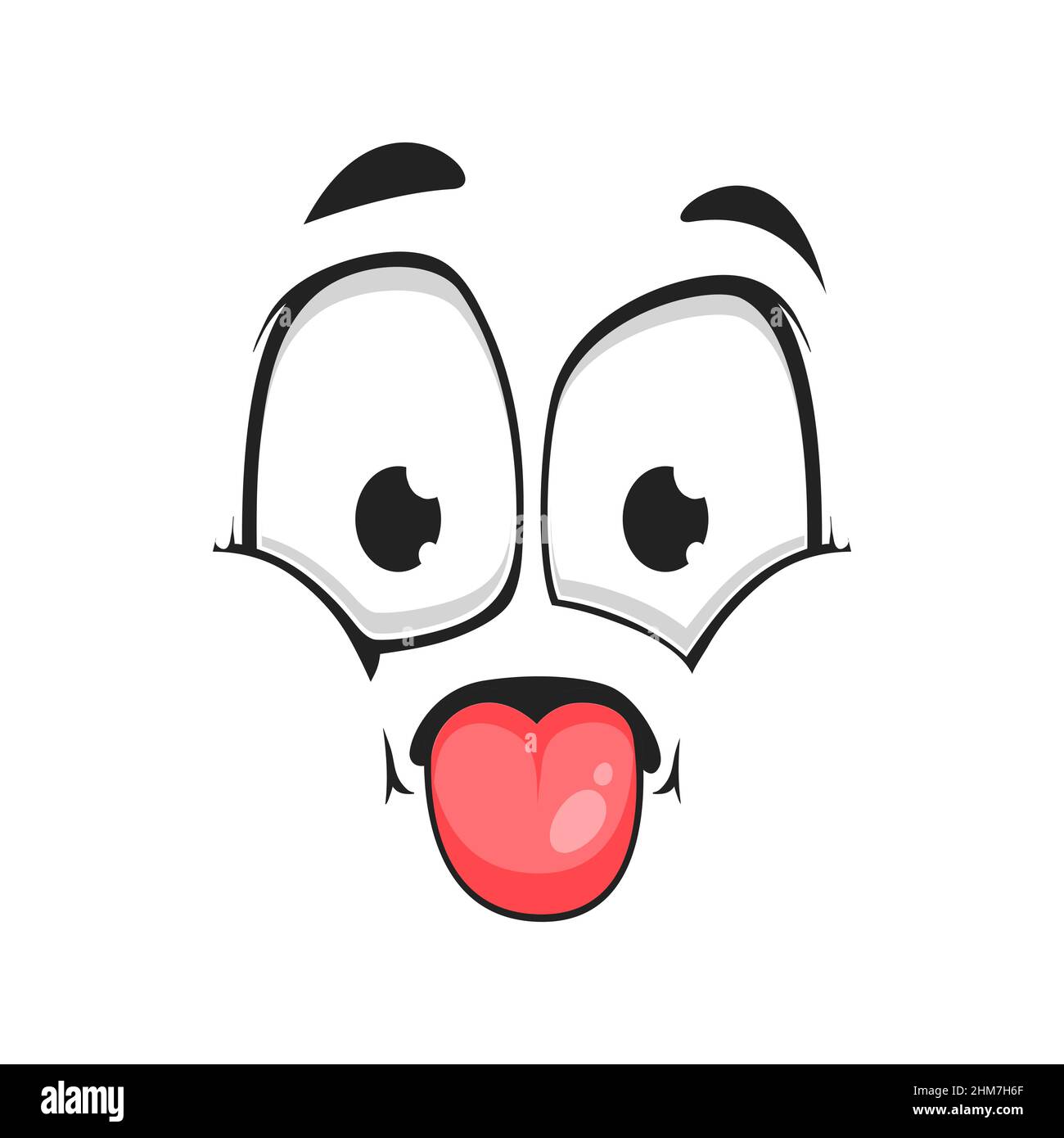 Cartoon face show pink tongue, vector teasing or sour taste facial expression, funny emoji. Naughty character or disgusting emotion isolated on white Stock Vector