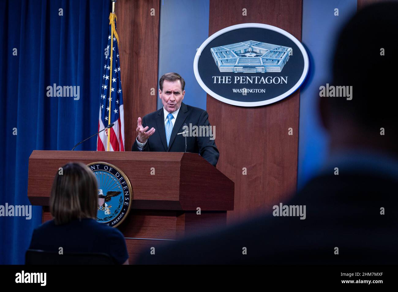 Pentagon Press Secretary John F. Kirby holds a press briefing, the Pentagon, Washington, D.C., Feb. 7, 2022. (DoD photo by U.S. Air Force Tech. Sgt. Jack Sanders) Stock Photo