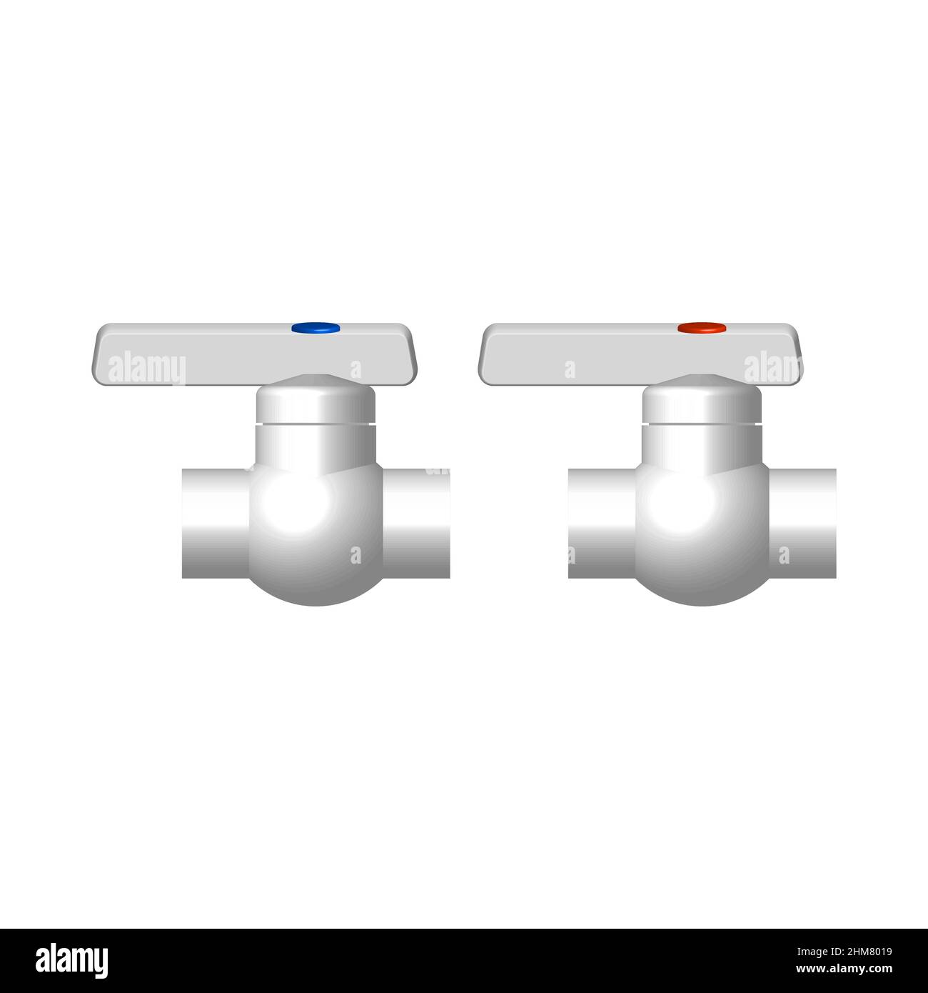 Plastic faucet for cold and hot water isolated on white background. Front view, vector