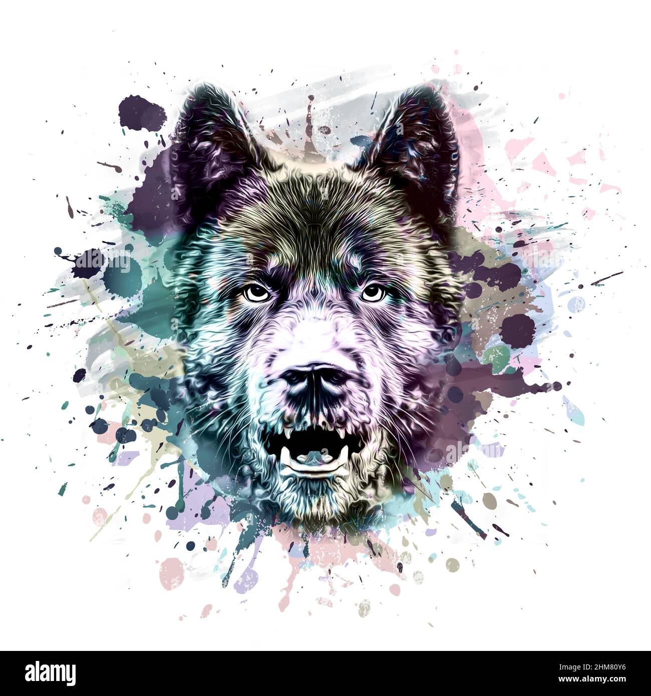Colorful Abstract Wolf Tattoo