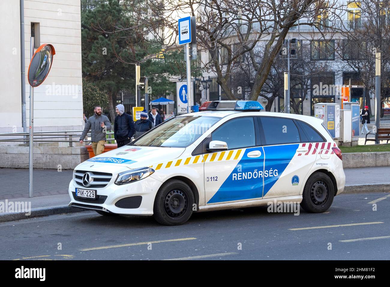 BUDAPEST - JAN 20: Hungarian police car Rendorseg in a street of Budapest, January 20. 2021 in Hungary Stock Photo