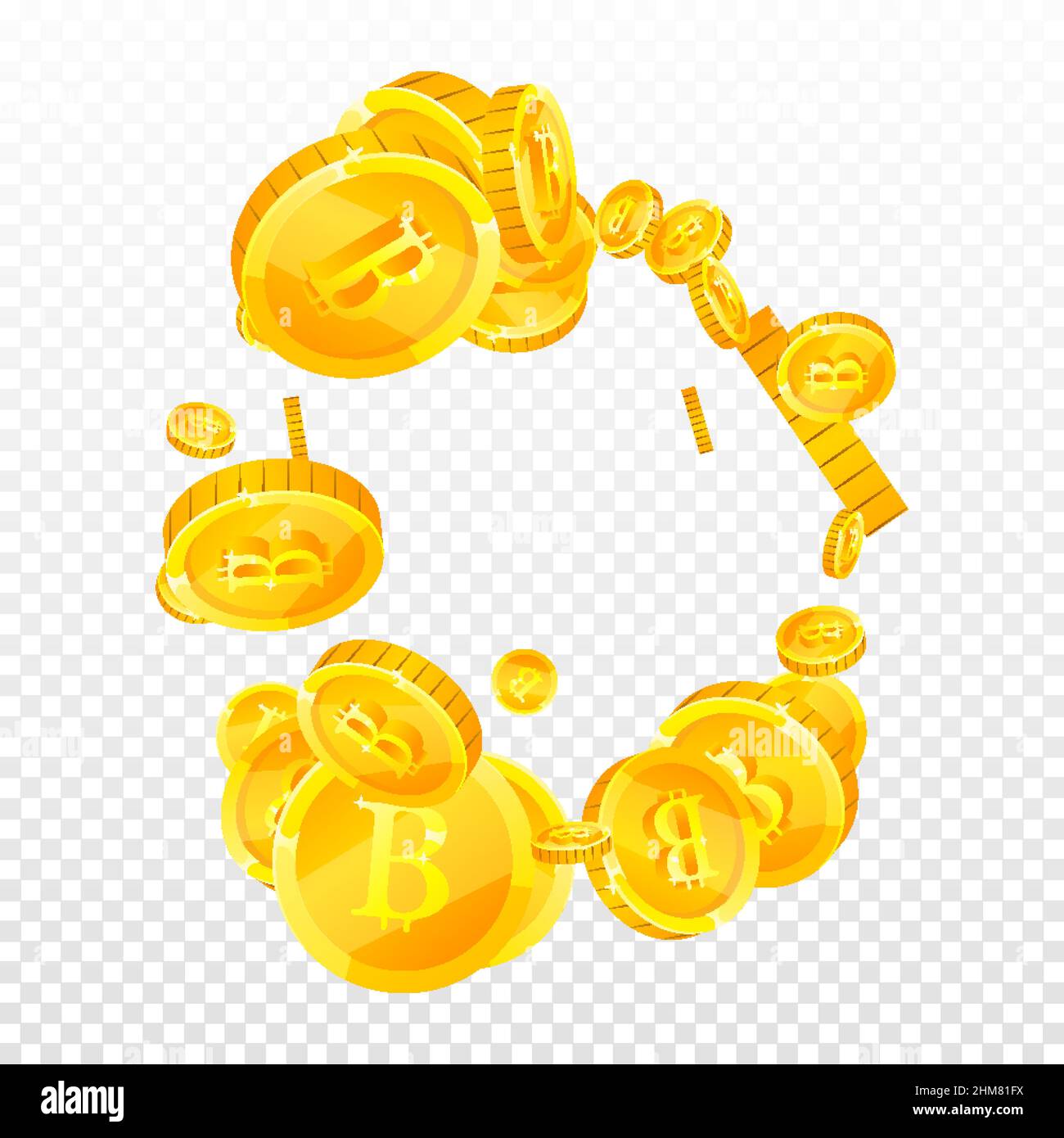 Bitcoin, internet currency coins falling. Eminent scattered BTC coins.  Cryptocurrency, digital money. Surprising jackpot, wealth or success  concept. V Stock Vector Image & Art - Alamy