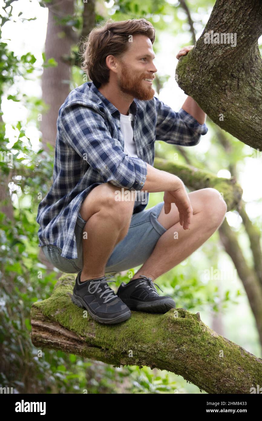 Young man hanging on branch hi-res stock photography and images - Alamy