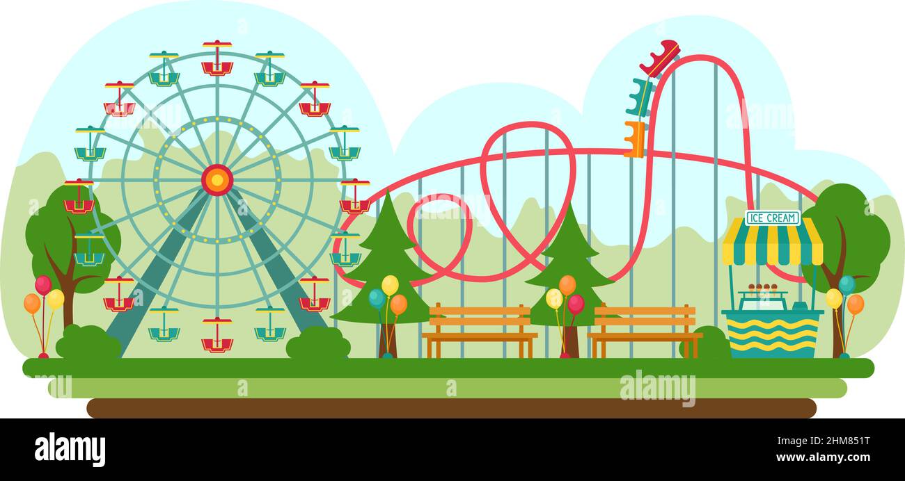Amusement park in flat style, vector illustration Stock Vector