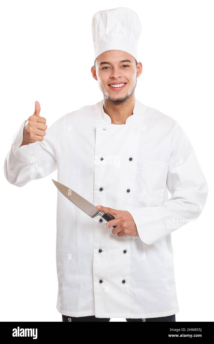 Cook cooking young latin man job occupation education success successful isolated on a white background Stock Photo