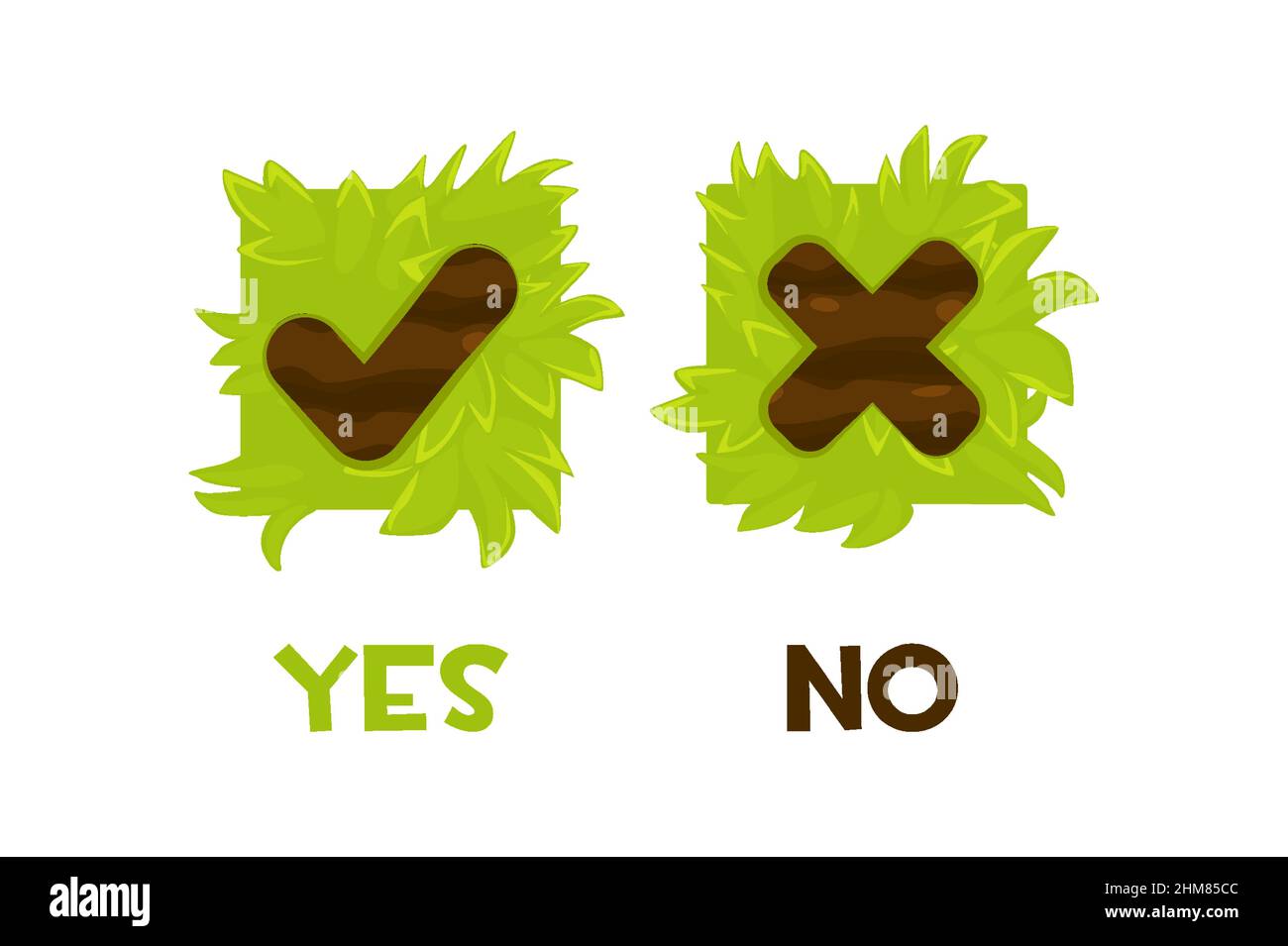 Set of vector grass buttons yes or no. Stock Vector